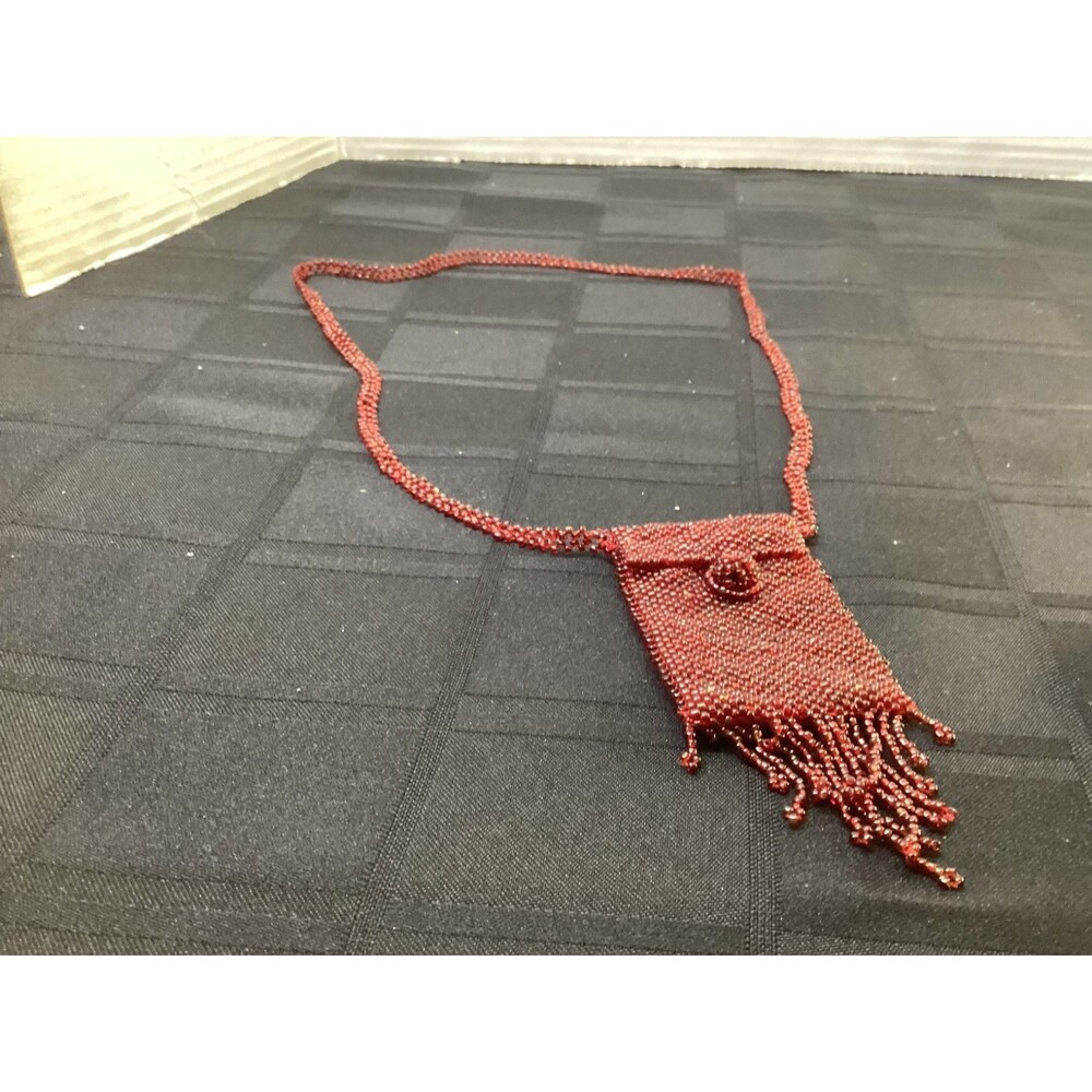 Vintage Cranberry Beaded Small Purse necklace